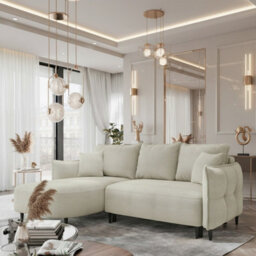 Sycylia Modern Corner Sofa Bed With Storage Wooden Frame Pine Slats Chipboard Hdf Freestanding 244X165Cm Cream Left - thumbnail 1