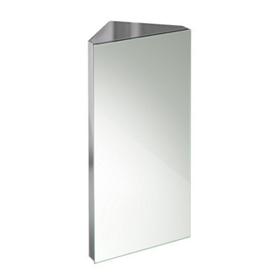 Ibathuk Arcade Wall Mounted Tall Stainless Steel Corner Bathroom Mirror Cabinet With 1 Hinged Door & 2 Shelves In Silver, 300mm - image 1