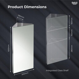 Ibathuk Arcade Wall Mounted Tall Stainless Steel Corner Bathroom Mirror Cabinet With 1 Hinged Door & 2 Shelves In Silver, 300mm - thumbnail 5