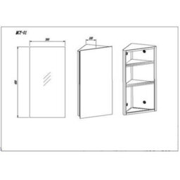 Ibathuk Arcade Wall Mounted Tall Stainless Steel Corner Bathroom Mirror Cabinet With 1 Hinged Door & 2 Shelves In Silver, 300mm - thumbnail 2
