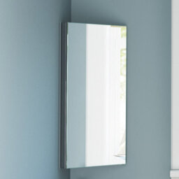 Ibathuk Arcade Wall Mounted Tall Stainless Steel Corner Bathroom Mirror Cabinet With 1 Hinged Door & 2 Shelves In Silver, 300mm - thumbnail 3