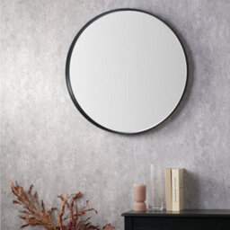 Pacific Lifestyle Round Wall Mirror Black Wood Veneer Deep Edge 74Cm Minimalist Modern - thumbnail 1