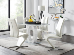 Furniturebox Giovani Rectangular 4 Seat White High Gloss Unique Halo Base Dining Table Grey Glass Top 4 White Faux Leather Willow Chairs - thumbnail 1