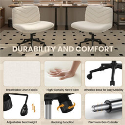 Yaheetech Fabric Swivel Desk Chair With Wheels - Beige - thumbnail 4