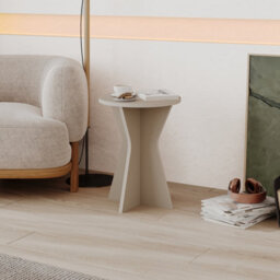 Decortie Lisa Round Side Table With Geometric Pedestal Base 40Cm Sandstone Coffee Table - thumbnail 1