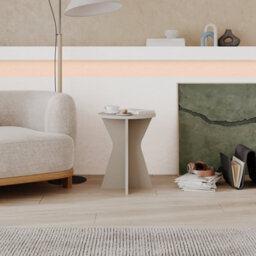 Decortie Lisa Round Side Table With Geometric Pedestal Base 40Cm Sandstone Coffee Table - thumbnail 5
