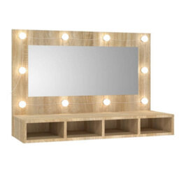 Berkfield Mirror Cabinet With Led Sonoma Oak 90X31.5X62 Cm - thumbnail 2