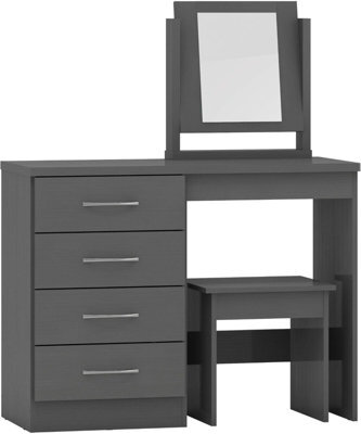 Seconique Nevada 4 Drawer Dressing Table Set 3D Grey Effect Including Stool And Mirror - image 1