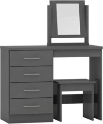 Seconique Nevada 4 Drawer Dressing Table Set 3D Grey Effect Including Stool And Mirror