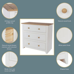Core Products Capri 3 Drawer White Chest Of Drawers, H80.5Cm X W83.5Cm X D43.5Cm - thumbnail 8