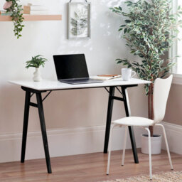 Furniturebox Uk Desk 120 X 60Cm - Ivan White Home Office Desk - Work Or Gaming - A-Frame Trestle Table Style Black Solid Wood Legs