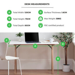 Furniturebox Uk Desk 120 X 60Cm - Ivan White Home Office Desk - Work Or Gaming - A-Frame Trestle Table Style Black Solid Wood Legs - thumbnail 8