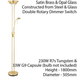 Mother & Child Floor Lamp Satin Brass 1.8M Twin Light Dimmer Flexible Reading - thumbnail 2