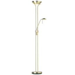 Mother & Child Floor Lamp Satin Brass 1.8M Twin Light Dimmer Flexible Reading - thumbnail 1