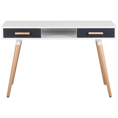 Beliani Home Office Desk White With Oak Accents 120 X 45 Cm, 2 Drawers And Shelf - image 1