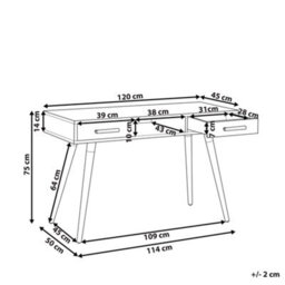 Beliani Home Office Desk White With Oak Accents 120 X 45 Cm, 2 Drawers And Shelf - thumbnail 4