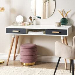 Beliani Home Office Desk White With Oak Accents 120 X 45 Cm, 2 Drawers And Shelf - thumbnail 2