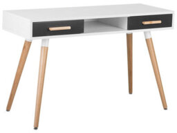 Beliani Home Office Desk White With Oak Accents 120 X 45 Cm, 2 Drawers And Shelf - thumbnail 3