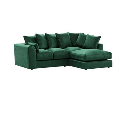 Plush Velvet 4 Seater Right Hand Corner Sofa Green