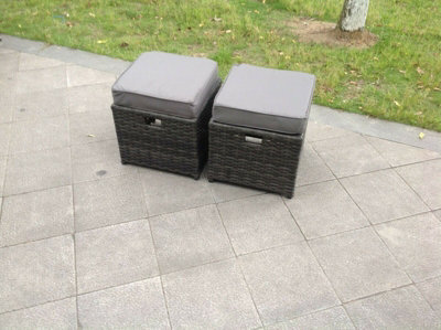 Fimous 2 Pcs Rattan Small Footstool Outdoor Garden Furniture Patio Furniture Dark Grey Mixed - image 1