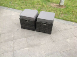 Fimous 2 Pcs Rattan Small Footstool Outdoor Garden Furniture Patio Furniture Dark Grey Mixed - thumbnail 1
