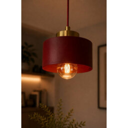 Luminosa Lighting Luminosa Simply Slim Pendant Ceiling Light Burgundy, Gold 1X E27 - thumbnail 3