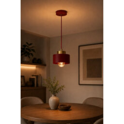 Luminosa Lighting Luminosa Simply Slim Pendant Ceiling Light Burgundy, Gold 1X E27 - thumbnail 2