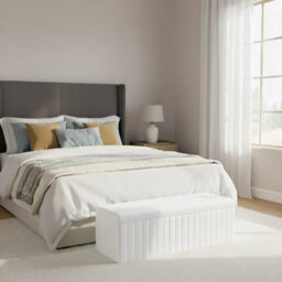150Cm Wide Lux Ottoman Storage Box, White Velvet Upholstered Full Striped Storage Ottoman Box - thumbnail 2