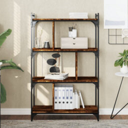 Berkfield Industrial Bookcase 4-Tier Smoked Oak 76X32X123 Cm Engineered Wood - thumbnail 2