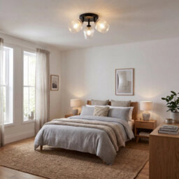 Happy Homewares Matte Black Triple Spot Ceiling Light With Clear Ribbed Glass Shades - thumbnail 6