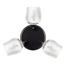 Happy Homewares Matte Black Triple Spot Ceiling Light With Clear Ribbed Glass Shades - thumbnail 3