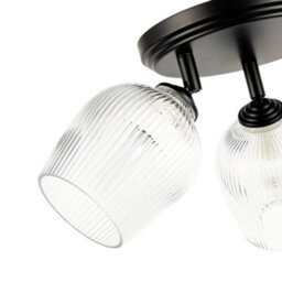 Happy Homewares Matte Black Triple Spot Ceiling Light With Clear Ribbed Glass Shades - thumbnail 5
