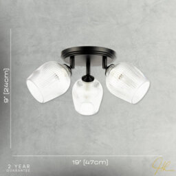 Happy Homewares Matte Black Triple Spot Ceiling Light With Clear Ribbed Glass Shades - thumbnail 7
