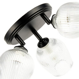 Happy Homewares Matte Black Triple Spot Ceiling Light With Clear Ribbed Glass Shades - thumbnail 4