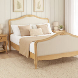 The Furniture Market French Chateau Oak 5Ft King Size Bed With Natural Linen Fabric