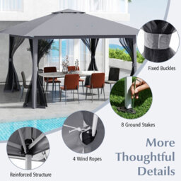 Costway 394 X 394 Cm Pop Up Gazebo Foldable Canopy Tent W/ Mesh Netting-Grey - thumbnail 9