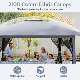 Costway 394 X 394 Cm Pop Up Gazebo Foldable Canopy Tent W/ Mesh Netting-Grey - thumbnail 6