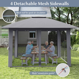 Costway 394 X 394 Cm Pop Up Gazebo Foldable Canopy Tent W/ Mesh Netting-Grey - thumbnail 5