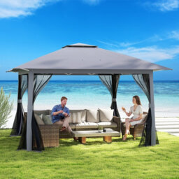Costway 394 X 394 Cm Pop Up Gazebo Foldable Canopy Tent W/ Mesh Netting-Grey - thumbnail 4