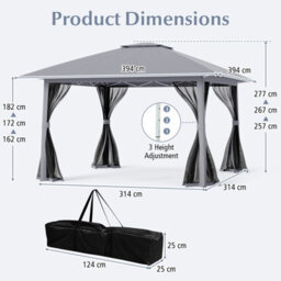 Costway 394 X 394 Cm Pop Up Gazebo Foldable Canopy Tent W/ Mesh Netting-Grey - thumbnail 3