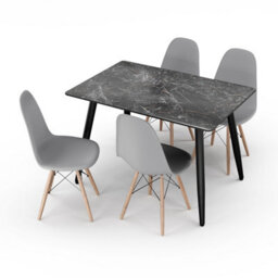 Urbn-Living Urbnliving 120Cm Width 5 Pcs Ceramic Crimea Shinny Rectangle Table With Grey Chairs Set - thumbnail 4