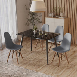 Urbn-Living Urbnliving 120Cm Width 5 Pcs Ceramic Crimea Shinny Rectangle Table With Grey Chairs Set - thumbnail 1