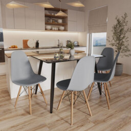 Urbn-Living Urbnliving 120Cm Width 5 Pcs Ceramic Crimea Shinny Rectangle Table With Grey Chairs Set - thumbnail 2