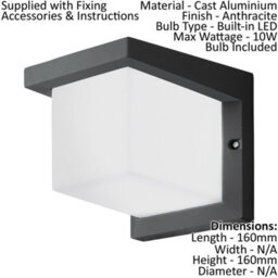 Ip54 Rated Anthracite Outdoor Wall Light With Built-In 10W Led Lamp - thumbnail 2