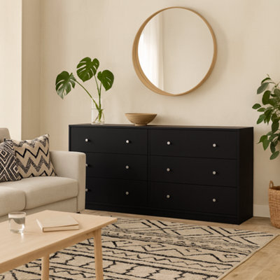 Wyld Haus Tainan Wide Black Chest Of Drawers - 6-Drawer Matt Wood Dresser 1431X317X683mm - image 1