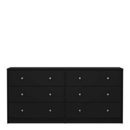 Wyld Haus Tainan Wide Black Chest Of Drawers - 6-Drawer Matt Wood Dresser 1431X317X683mm - thumbnail 2