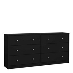 Wyld Haus Tainan Wide Black Chest Of Drawers - 6-Drawer Matt Wood Dresser 1431X317X683mm - thumbnail 3
