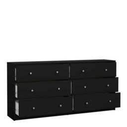 Wyld Haus Tainan Wide Black Chest Of Drawers - 6-Drawer Matt Wood Dresser 1431X317X683mm - thumbnail 5