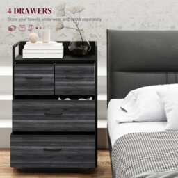 Homcom Bedroom Chest Of Drawers 4 Drawer Dresser W/ Shelf, Black - thumbnail 4