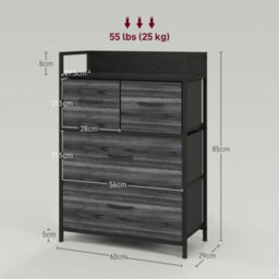 Homcom Bedroom Chest Of Drawers 4 Drawer Dresser W/ Shelf, Black - thumbnail 3